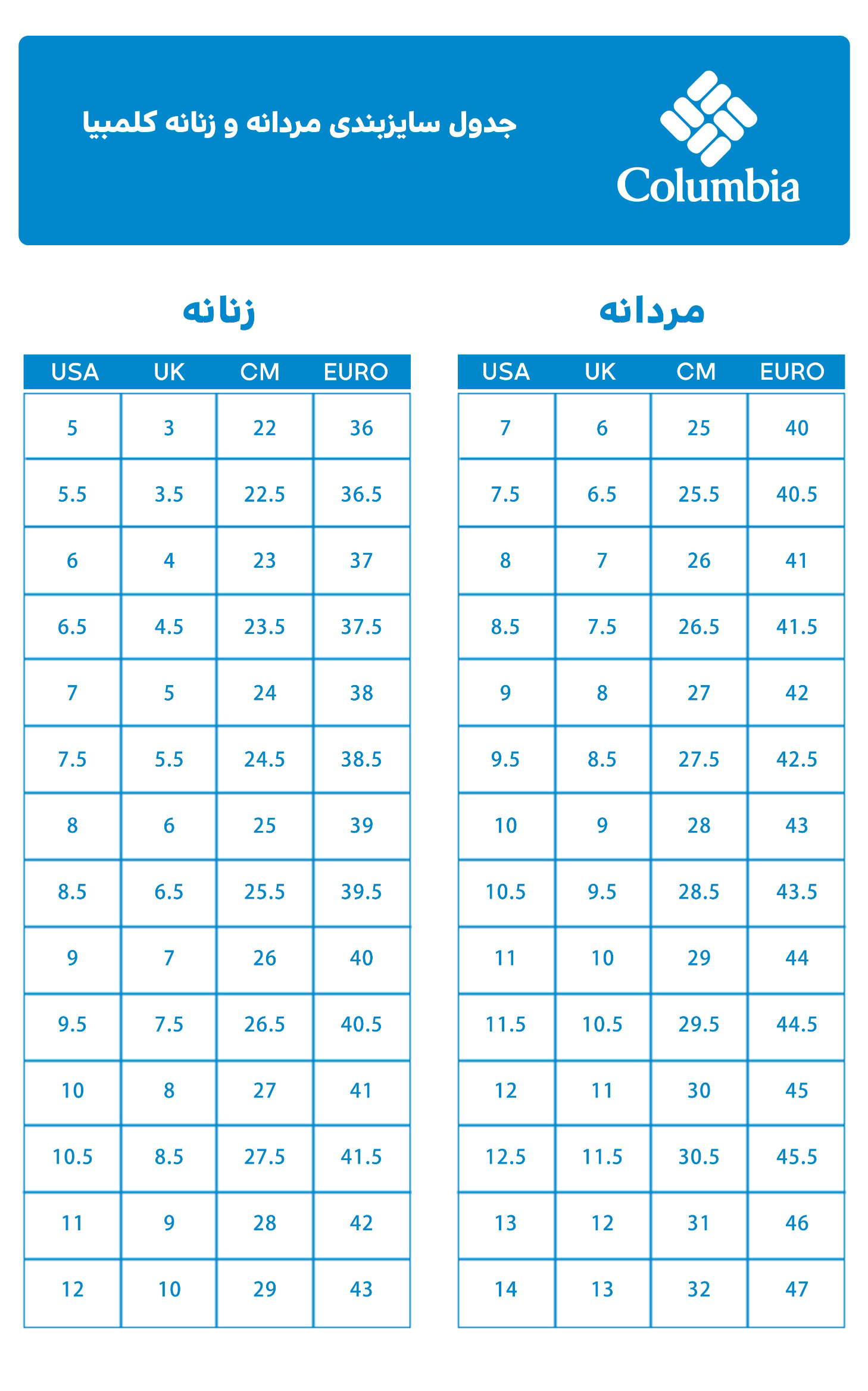 راهنمای انتخاب سایز